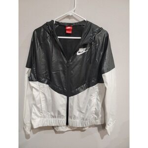 Nike Womens Windrunner Windbreaker Jacket Black White Full Zip Size L 804947-010